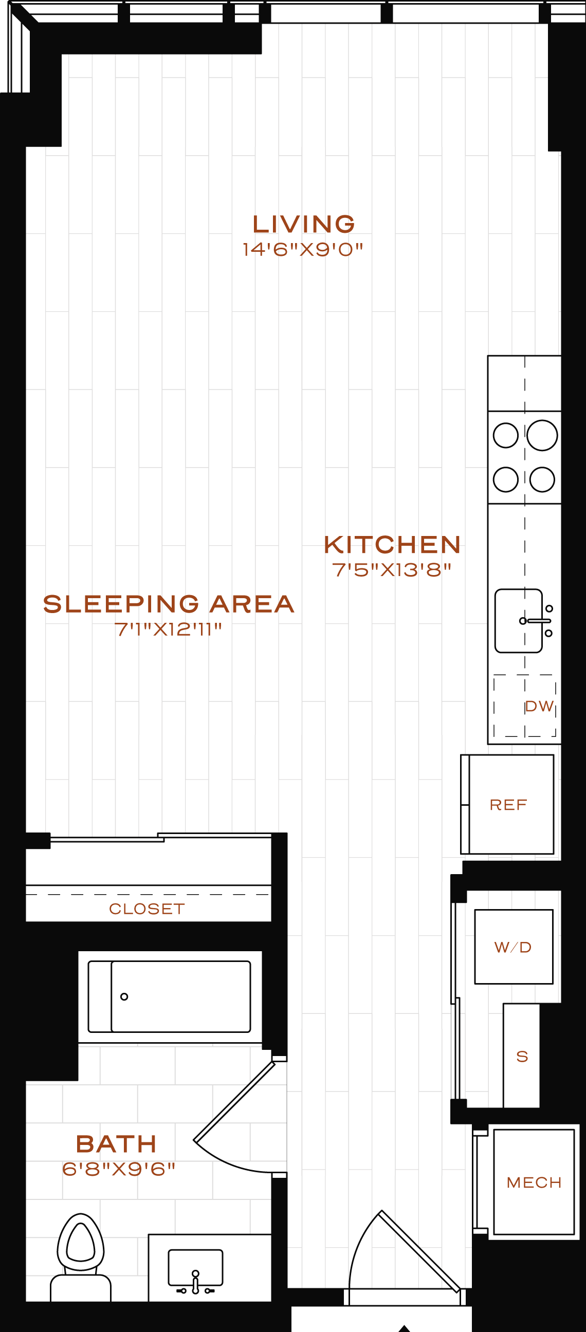 Rendering of the Studio-T-6 Floor Plan
